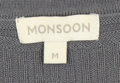 Monsoon Women Grey Knit Dress Size M 3/4 Sleeve