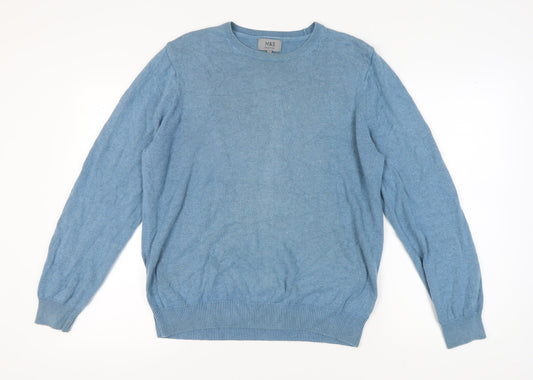 Marks and Spencer Men's Blue Cotton Pullover Jumper L