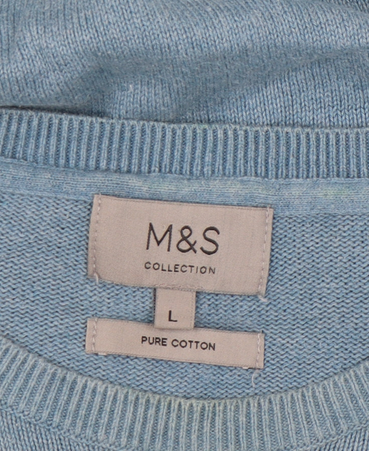 Marks and Spencer Men's Blue Cotton Pullover Jumper L