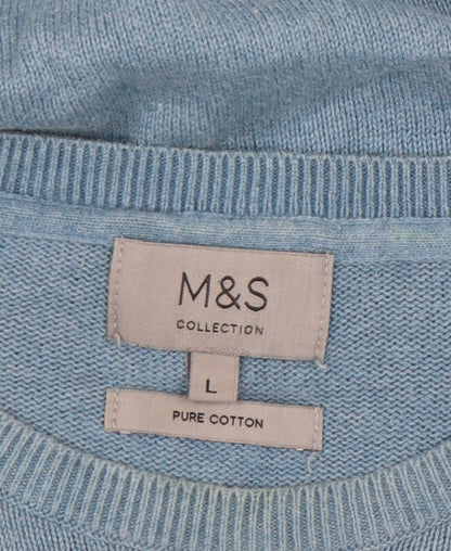 Marks and Spencer Men's Blue Cotton Pullover Jumper L