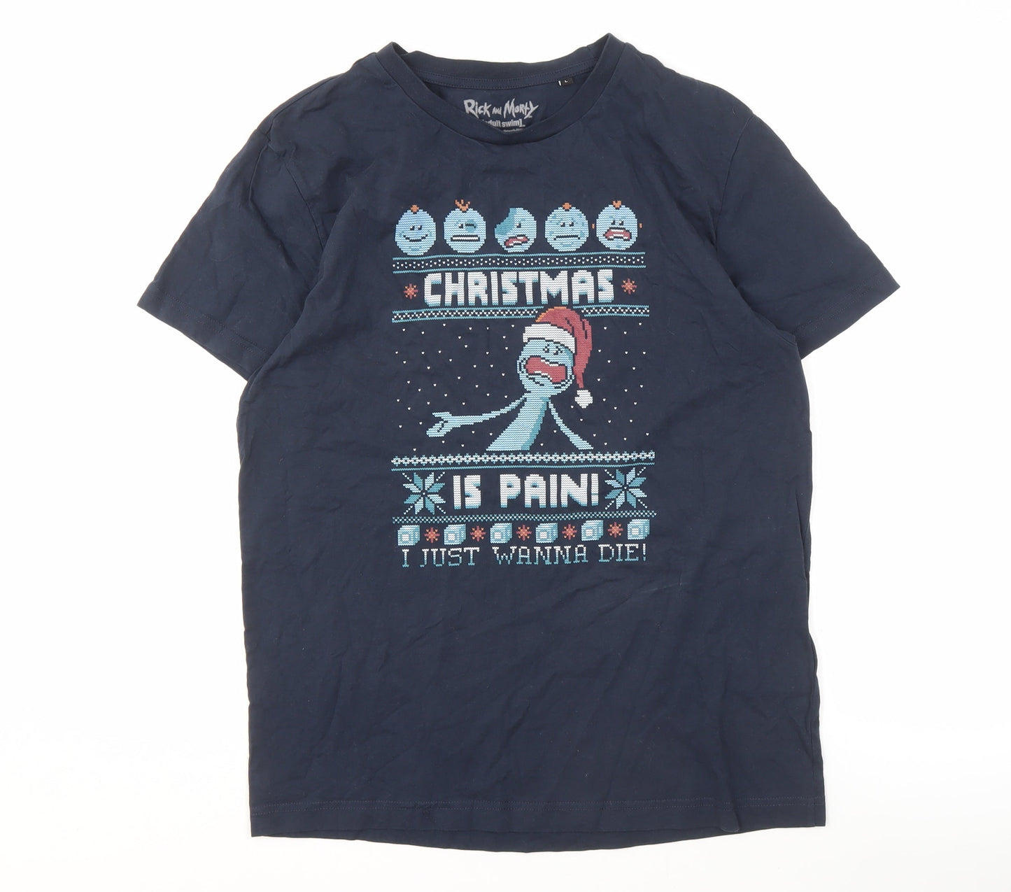 Rick and Morty Men's Blue L Christmas T-Shirt