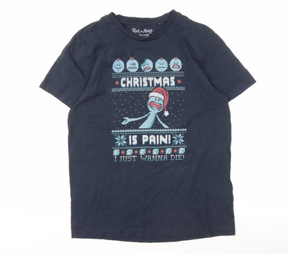Rick and Morty Men's Blue L Christmas T-Shirt