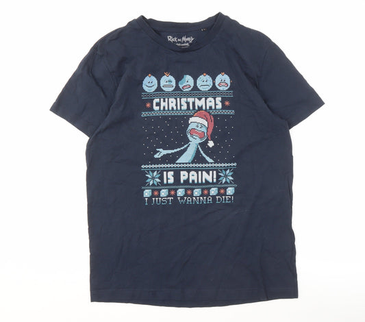 Rick and Morty Men's Blue L Christmas T-Shirt