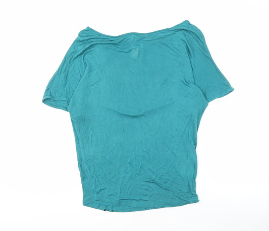 MNG Women's Green Boat Neck Viscose Top, M, Short Sleeve