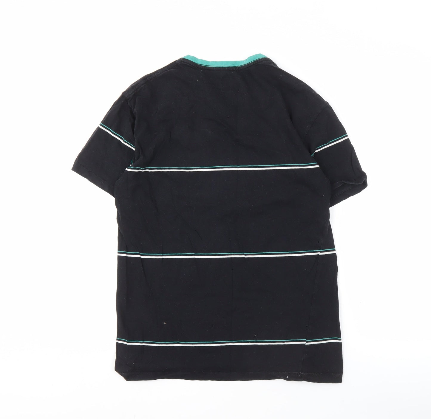 St Goliath Men's Black Striped T-Shirt, 90s Crew Neck, Small