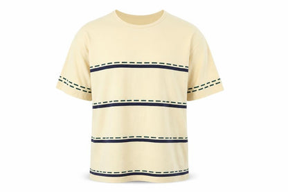 Alexon Men's Beige Striped T-Shirt, Size L, Crew Neck