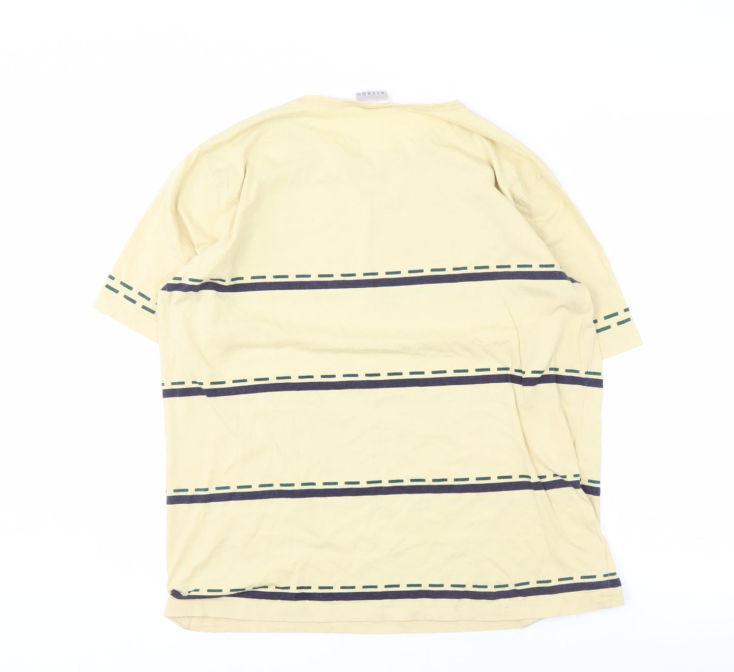 Alexon Men's Beige Striped T-Shirt, Size L, Crew Neck