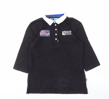 Sportfolio Unisex Black 3/4 Sleeve Rugby Polo Size 12