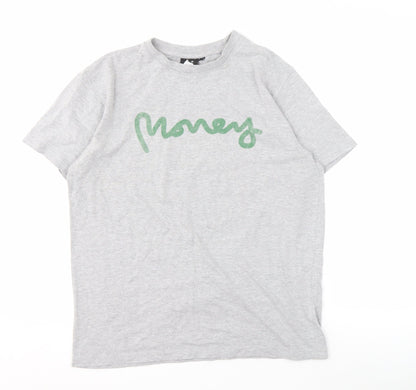 Money Men's Grey Cotton T-Shirt, Size M, Logo Accent