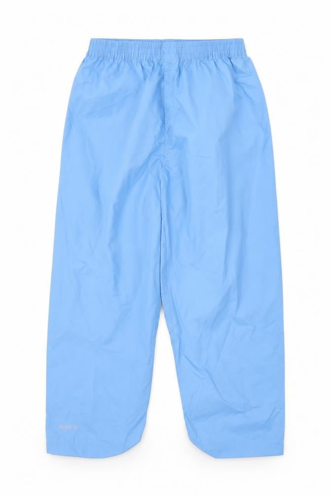 Front view of Mountain Warehouse boys’ blue waterproof rain trousers, size 5