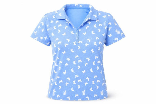 Vibe Women's Blue Polo Shirt Butterfly Print M