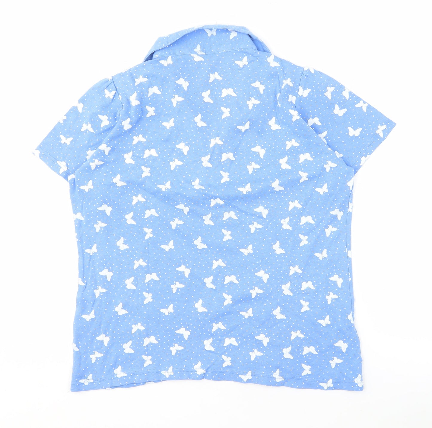 Vibe Women's Blue Polo Shirt Butterfly Print M