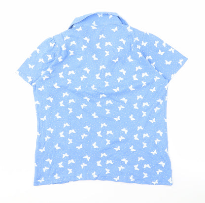 Vibe Women's Blue Polo Shirt Butterfly Print M