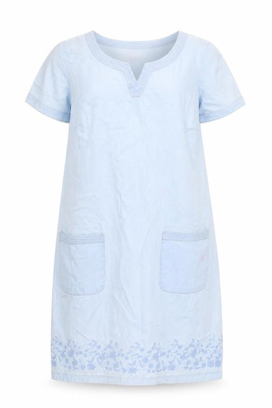 Brakeburn Women's Blue Cotton Knee Length Shift Dress