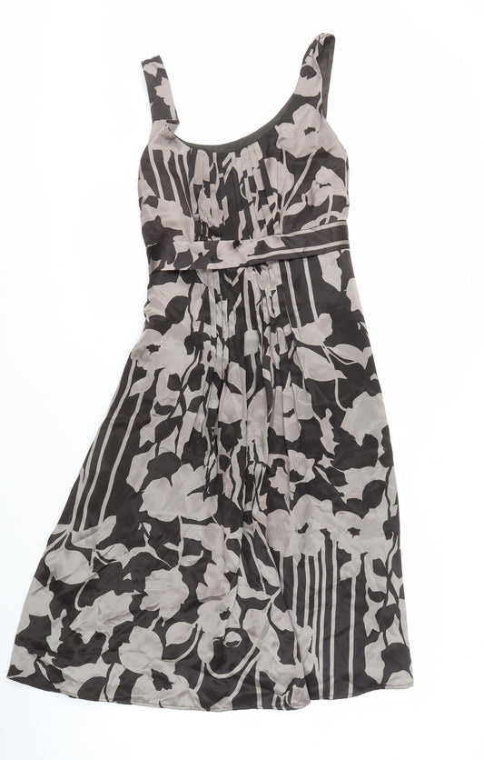 Monsoon Women's Black Floral Silk Sleeveless Dress