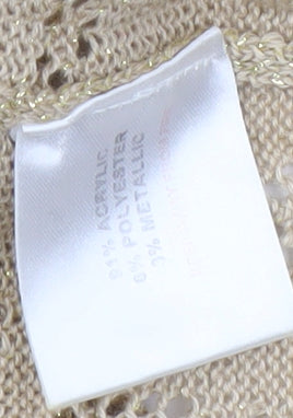 EWM Beige Short Sleeve Knit Blouse, Size 10-12, Round Neck Women's Top