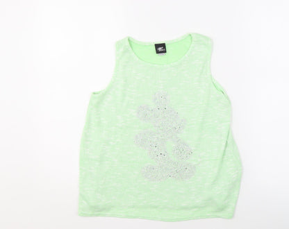 Disney Girls Green Tank Top - 11-12 Years, Cartoon Graphic