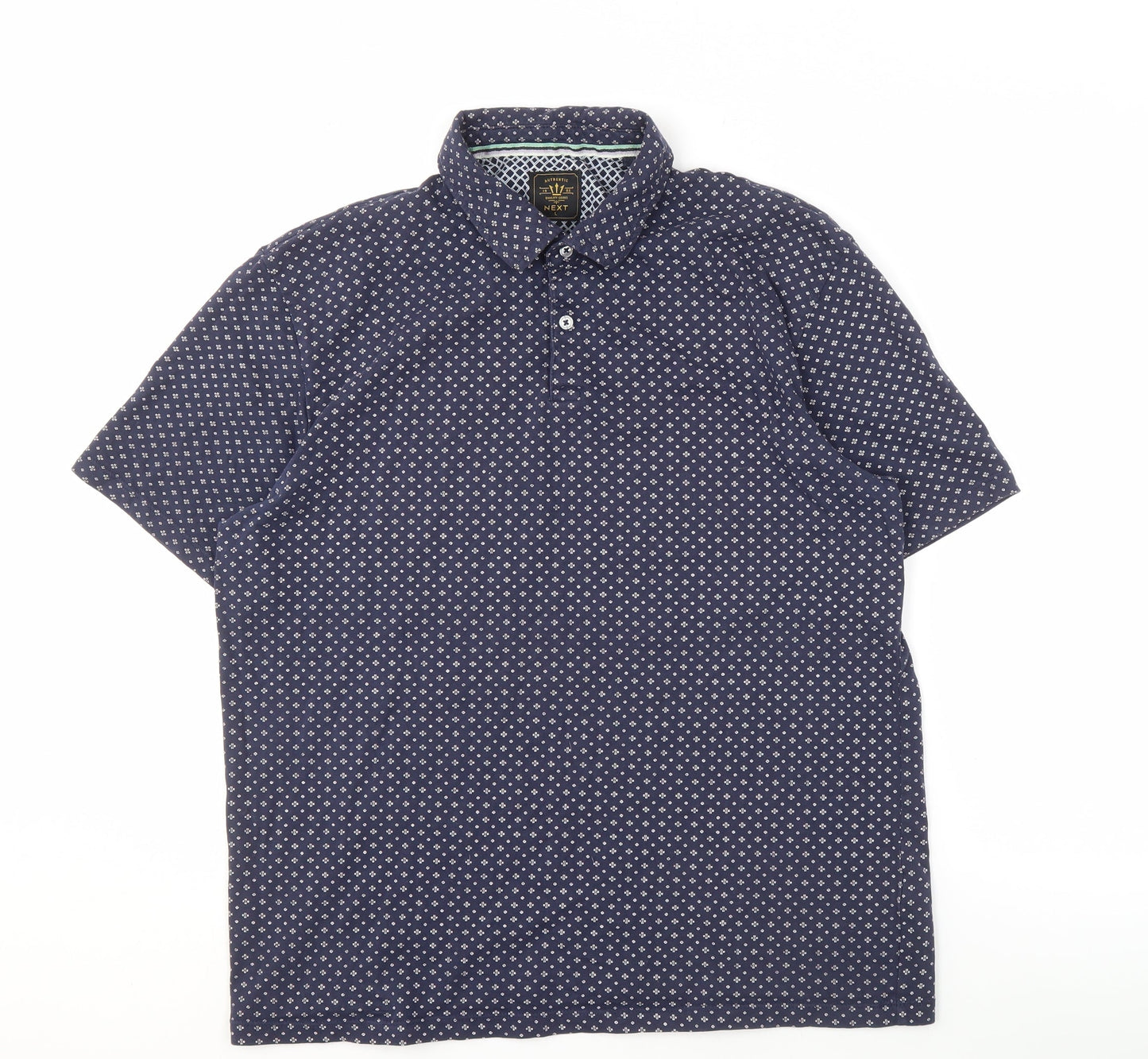 Next Men's Blue Geometric Polo L Size Collared Short Sleeve