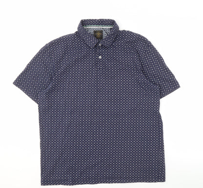 Next Men's Blue Geometric Polo L Size Collared Short Sleeve