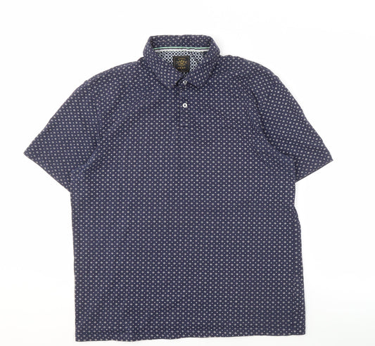 Next Men's Blue Geometric Polo L Size Collared Short Sleeve