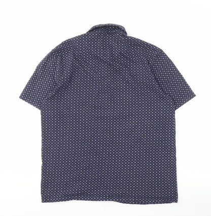 Next Men's Blue Geometric Polo L Size Collared Short Sleeve