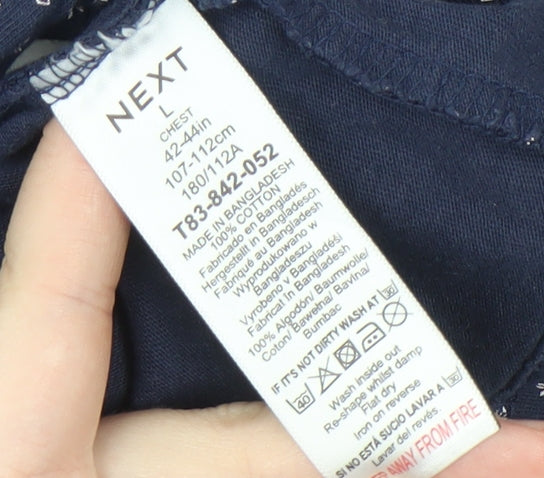 Next Men's Blue Geometric Polo L Size Collared Short Sleeve