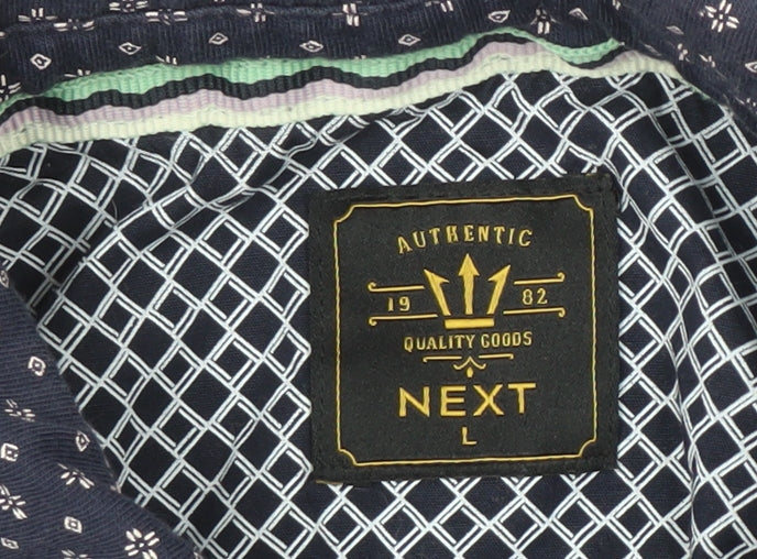 Next Men's Blue Geometric Polo L Size Collared Short Sleeve