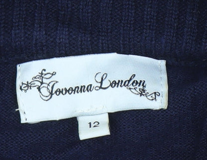 Jovonna London Women's Blue Cardigan, Size 12, High Neck