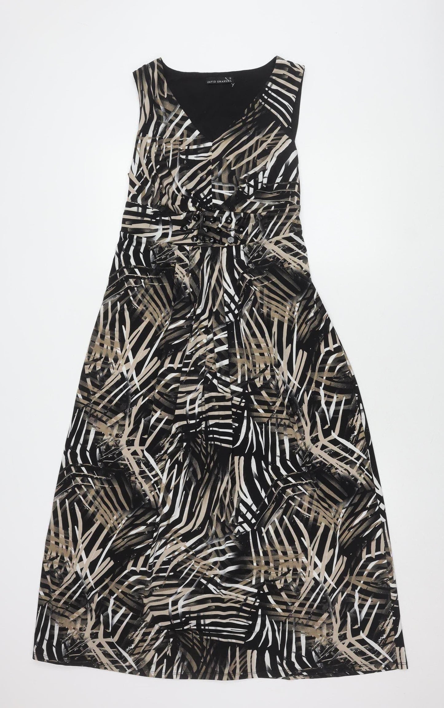 David Emanuel Women's Black Beige Geometric Midi Dress