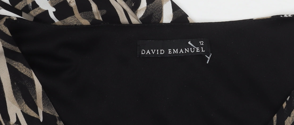 David Emanuel Women's Black Beige Geometric Midi Dress