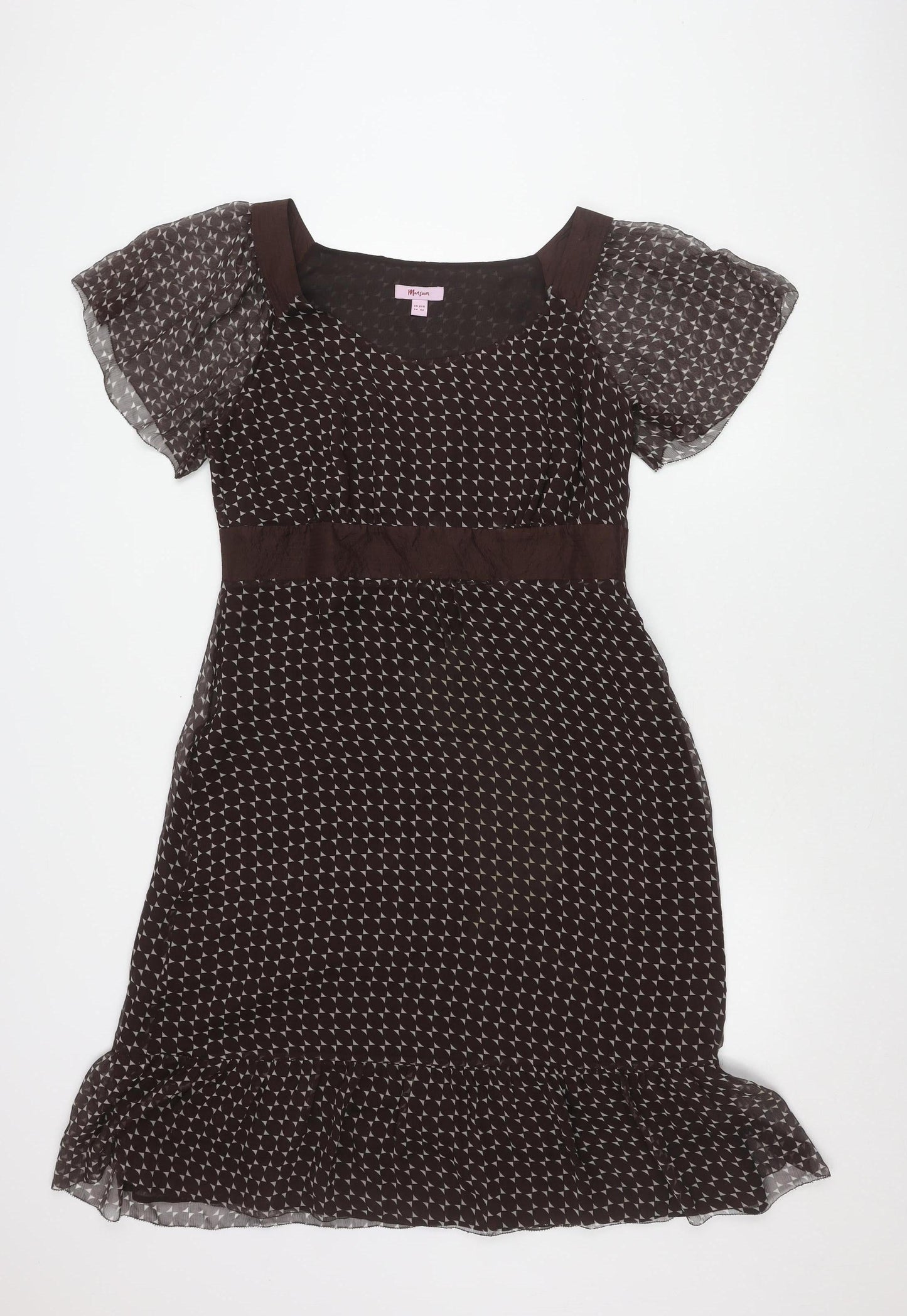 Monsoon Women Brown Silk Flutter Sleeve Dress