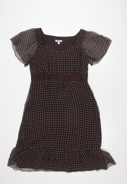 Monsoon Women Brown Silk Flutter Sleeve Dress