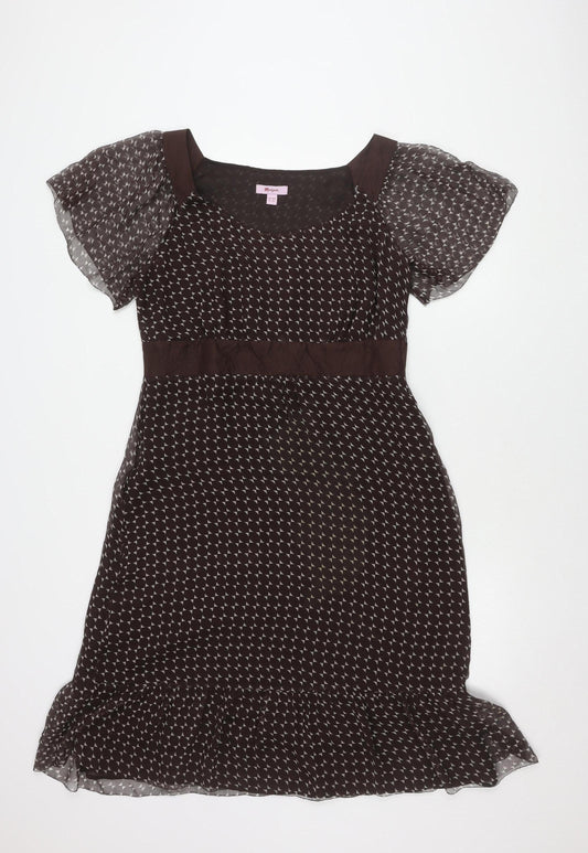 Monsoon Women Brown Silk Flutter Sleeve Dress