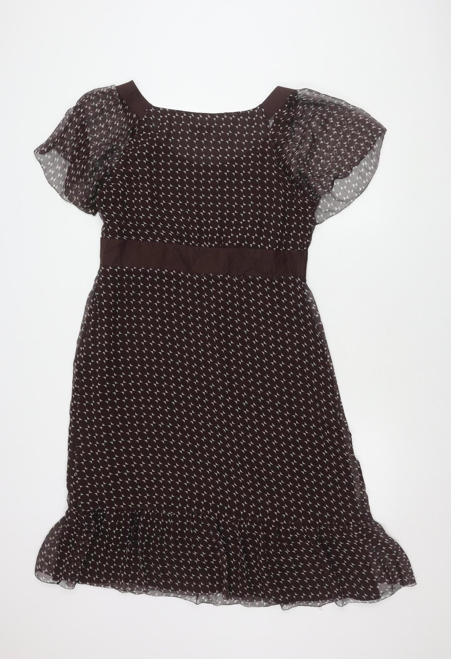 Monsoon Women Brown Silk Flutter Sleeve Dress