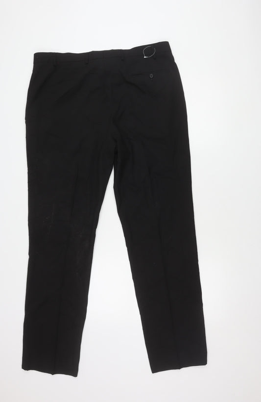 Marks and Spencer Men's Black Regular Fit Trousers
