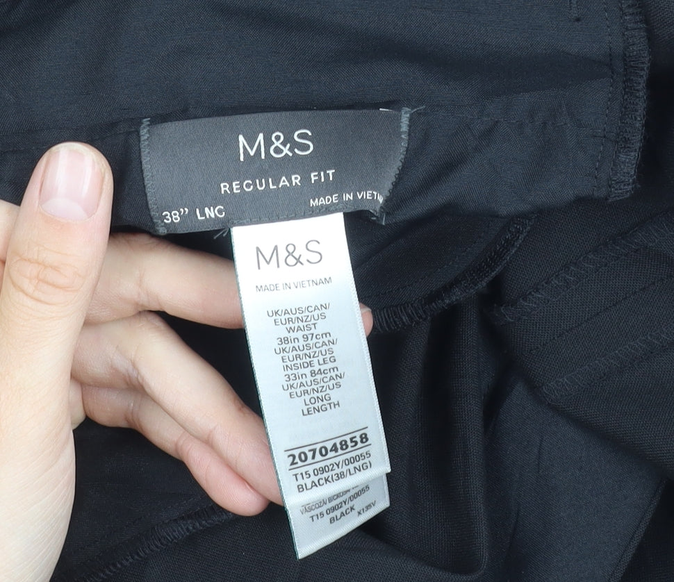 Marks and Spencer Men's Black Regular Fit Trousers