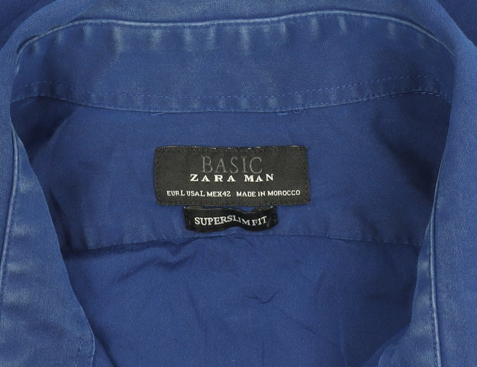 Zara Men Blue Extra-Slim Fit Long Sleeve Shirt L