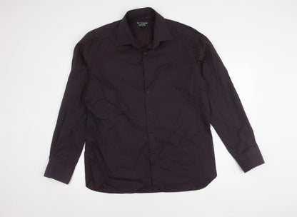 Marks and Spencer Men's Red Striped Button-Up Shirt