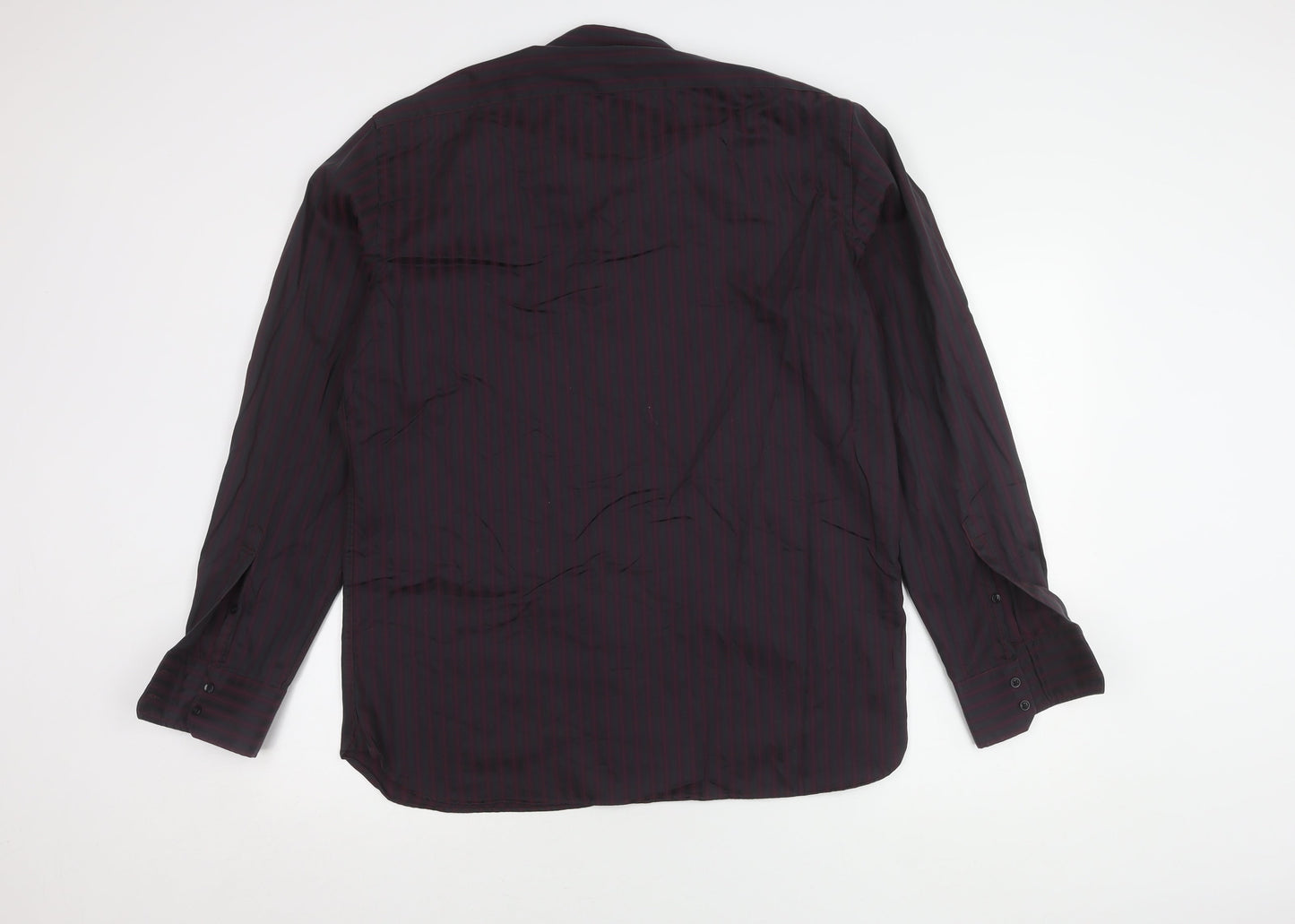 Marks and Spencer Men's Red Striped Button-Up Shirt