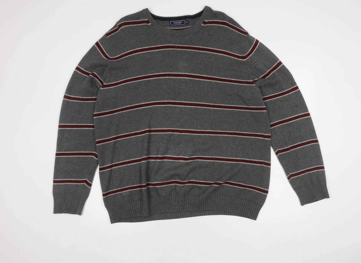 Maine Men's Grey Striped XL Pullover Jumper