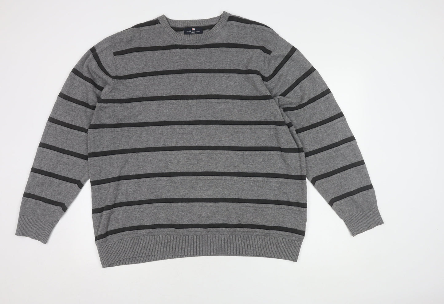 Marks and Spencer Men's Grey Striped Pullover XL