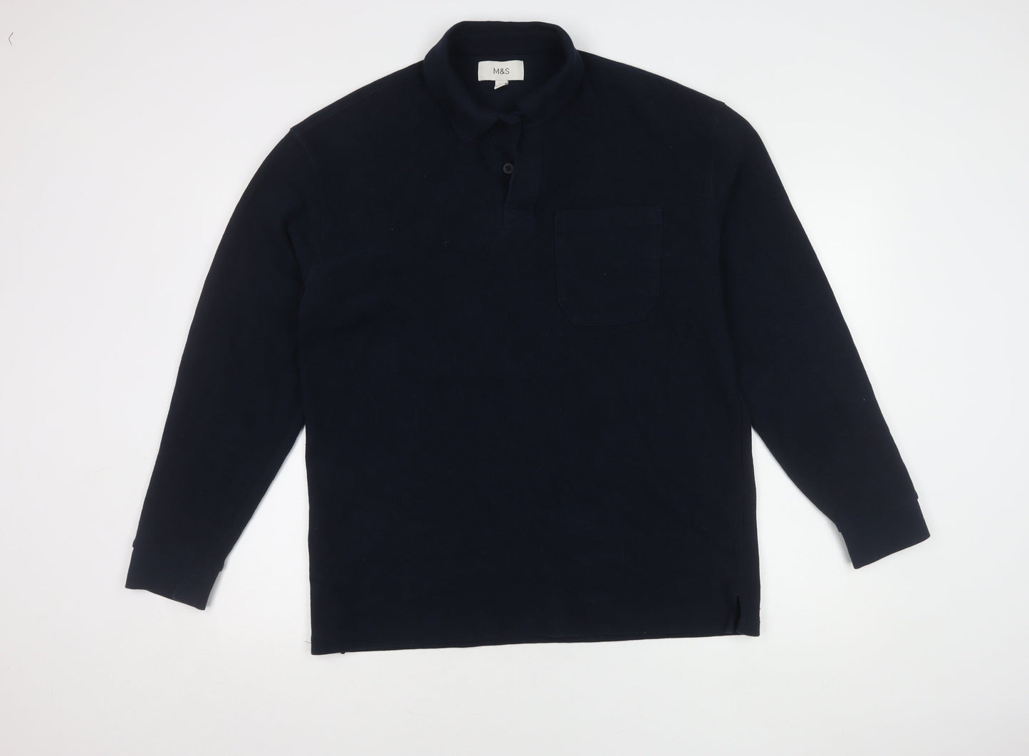 Marks and Spencer Men's Blue Long Sleeve Polo M