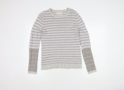 Beacon Cove Girls Striped Merino Wool Jumper Grey M