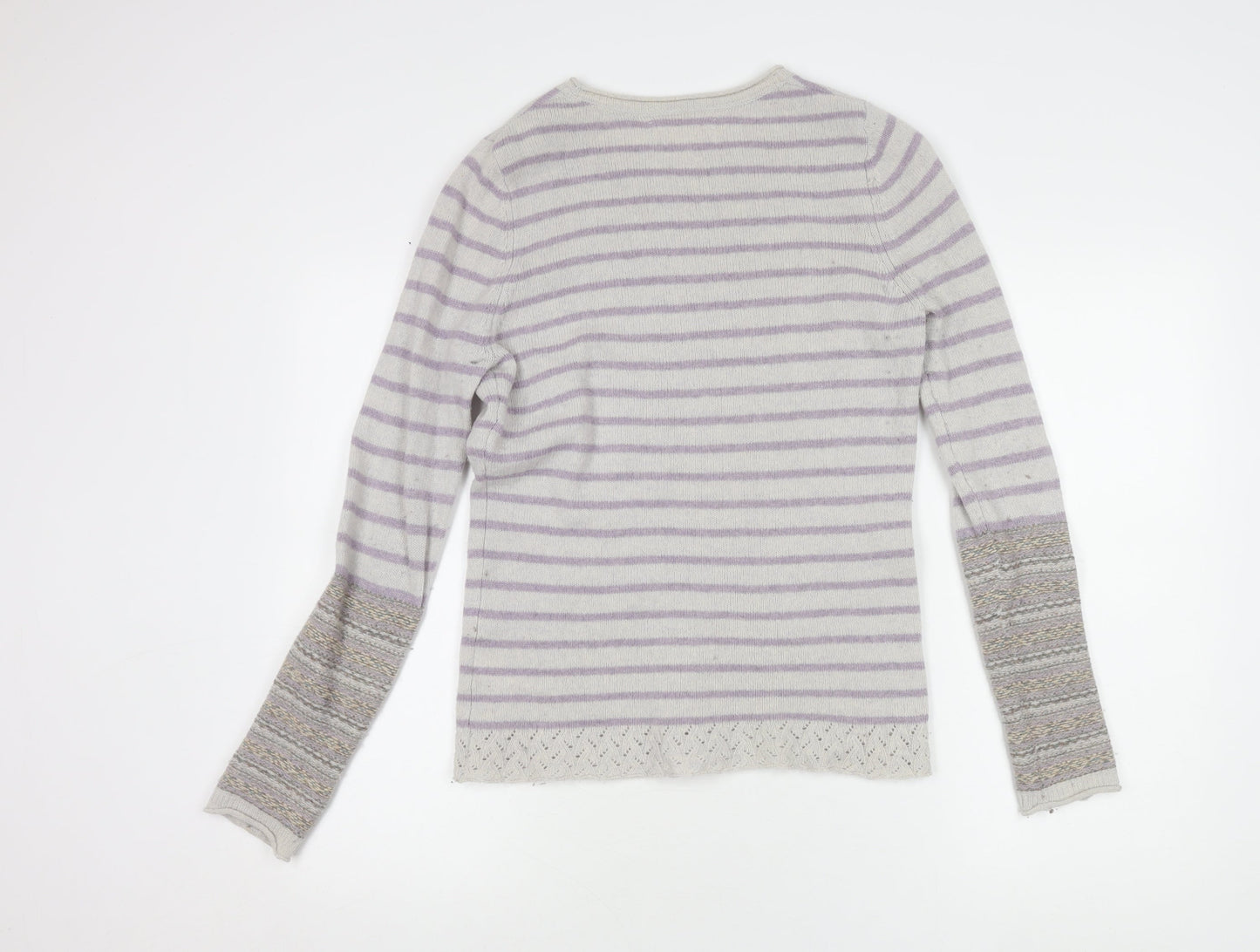 Beacon Cove Girls Striped Merino Wool Jumper Grey M