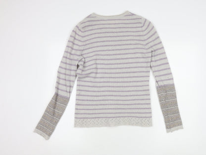Beacon Cove Girls Striped Merino Wool Jumper Grey M