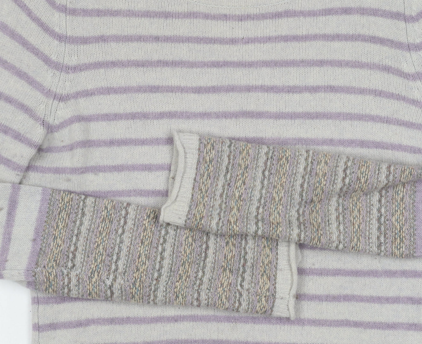 Beacon Cove Girls Striped Merino Wool Jumper Grey M