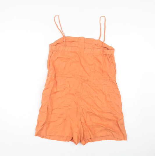 MNG Women's Orange Linen Playsuit Size 12 - Button Detail