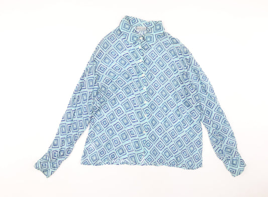 New Look Women's Blue Geometric Button-Up Shirt Size 16