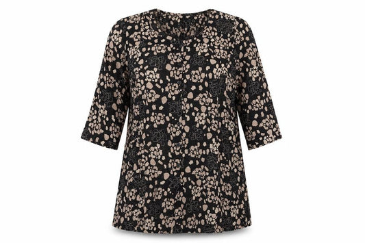 Adini Women's Black Floral Tunic Blouse, L, Relaxed Fit