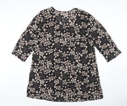 Adini Women's Black Floral Tunic Blouse, L, Relaxed Fit